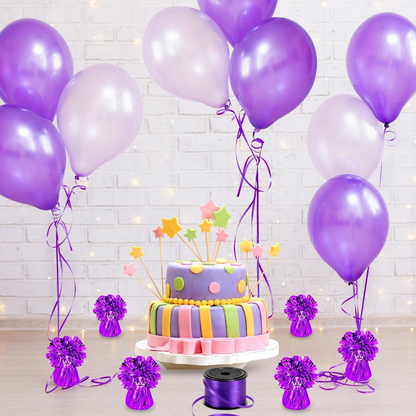 24 PCS Balloon Weights Metallic Anchor, Balloon Holder Heavy Weights with 1 Roll Purple Crimped Ribbon for Balloons Table Party Favor Birthday Decor(Purple)
