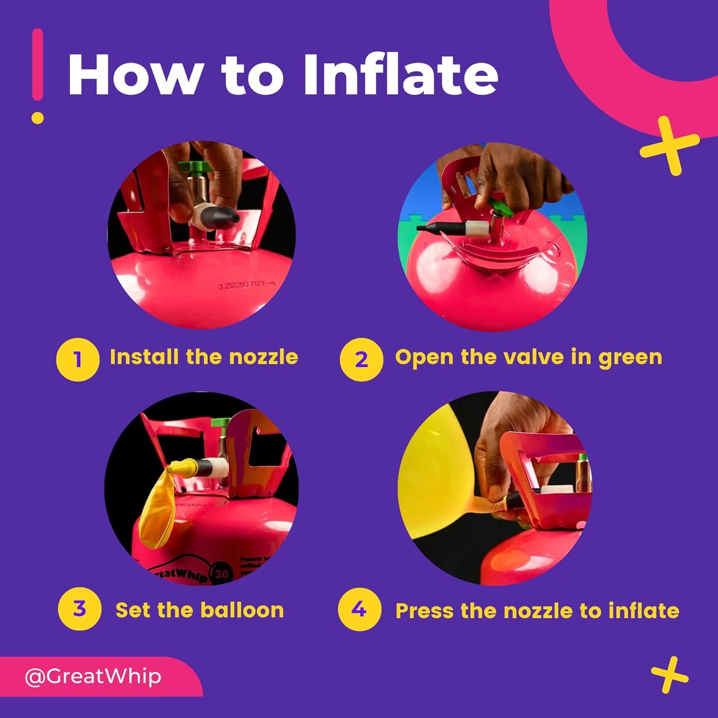 GreatWhip 13L Helium Tank Up To 50 Latex Balloons, Helium Tank For Balloons At Home, 50 Latex Balloons And Ribbons Included.