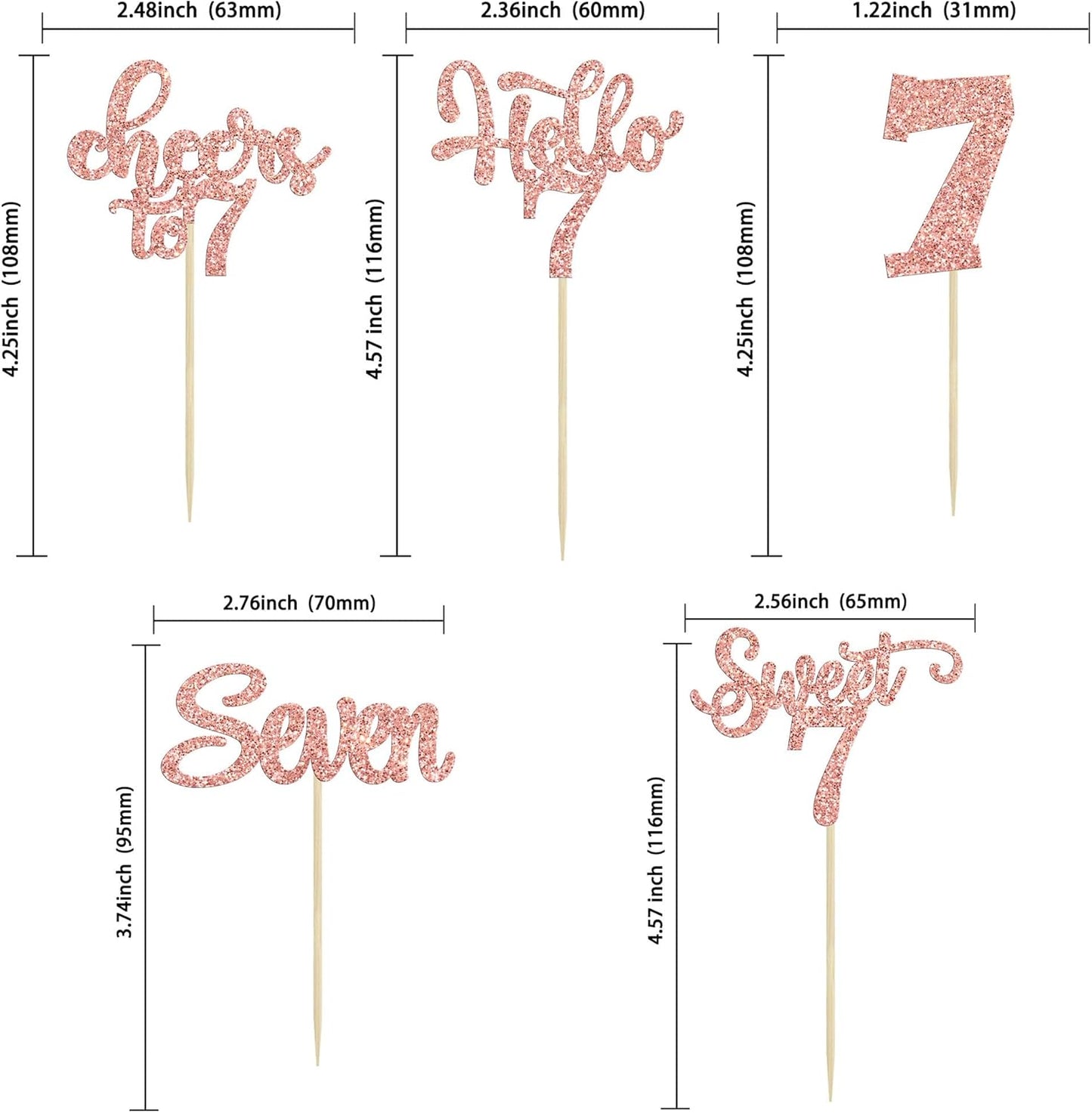 30Pcs 7th Birthday Cupcake Toppers Glitter Seven Happy 7 Cupcake Picks Cheers to 7 Years Old Cake Decorations for 7th Birthday Party Supplies Rose Gold