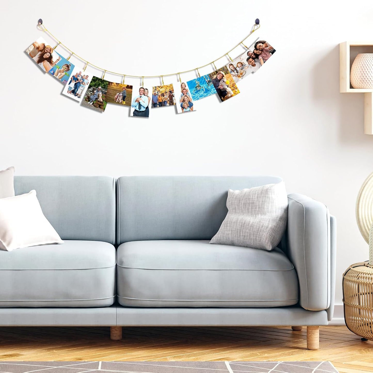 2 Pack Chain Photo Clip Hanging Photo Display Wall Photo Display Metal Photo String with 12 Clips Wall-Mounted Picture Holder for Hanging Painting Family Photos Artworks (Gold Color)