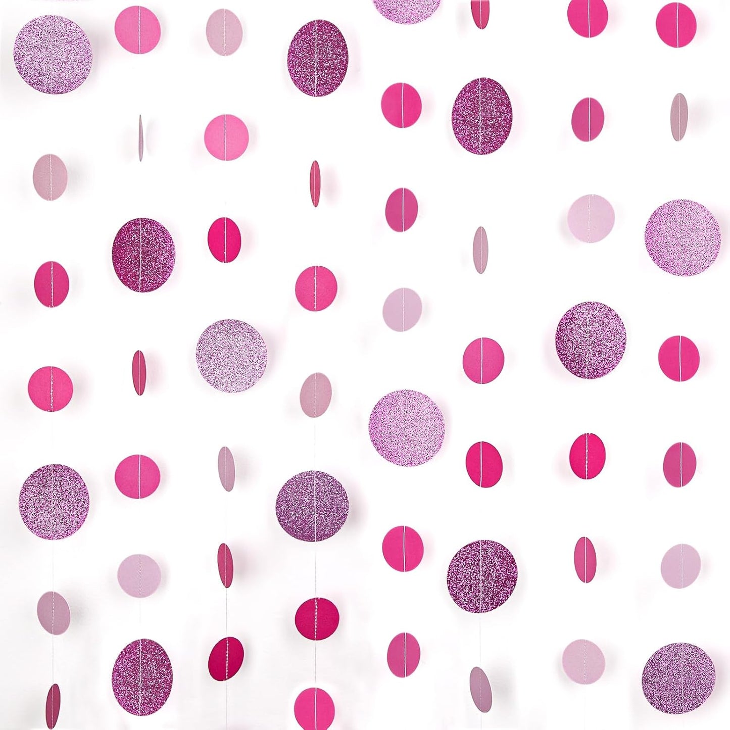 8 Pack Pink Glitter Dot Garland, Hanging Circle Streamers Banner, Backdrop Hanging Decorations for Bridal Showers, Baby Showers, Valentine’s Day, Birthdays, and Romantic Celebrations