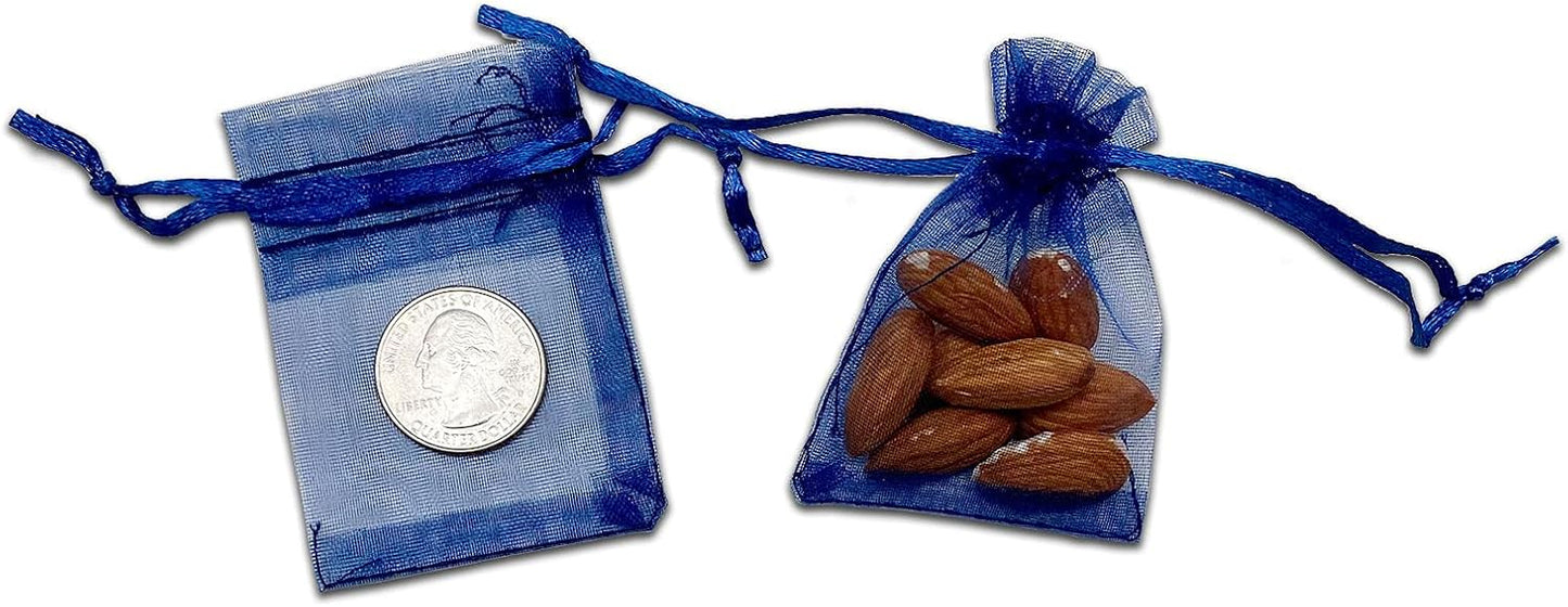TheDisplayGuys 48-Pack 2" x 2-3/4" Navy Blue Sheer Organza Gift Bags with Drawstring, Jewelry Candy Treat Wedding Party Favors Mesh Pouch