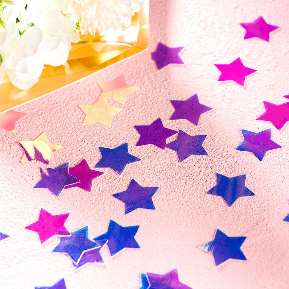 Iridescent Star Confetti Holographic Table Decoration for Baby Shower Birthday Theme Party,1.2 inch in Diameter,200 Counts