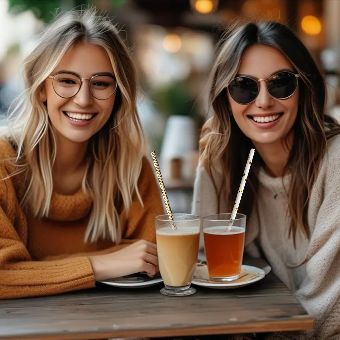 YAOSHENG [100 Pack] Pink & Gold Paper Straws Disposable, 100% Biodegradable Multi-Pattern Party Straws For Birthday, Wedding and Holiday Decoration (golden)