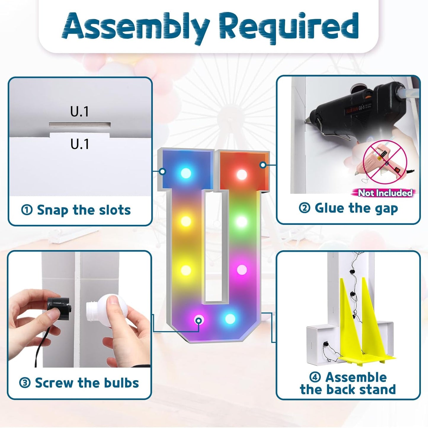 imprsv 3FT Colorful Marquee Light Up Letters U, 18 Colors Light Up Sign Alphabet Sign with Remote, One Letters First Birthday, Large Letters for Birthday Engagement Anniversary Wedding Party Decor