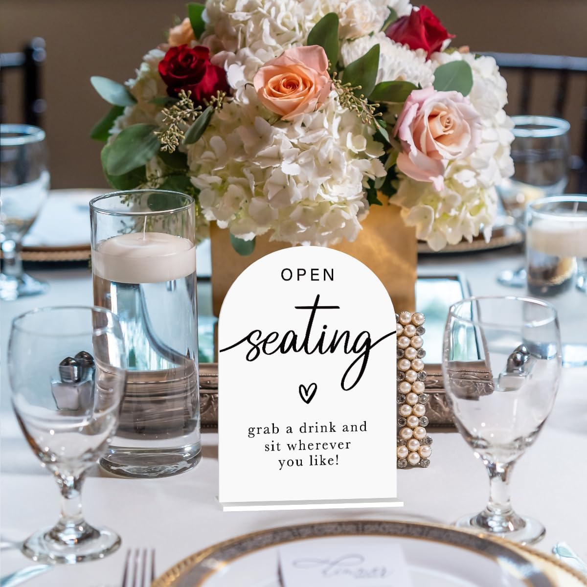 Acrylic Wedding Sign Wedding Signs for Ceremony Open Seating Sign for Wedding Modern Calligraphy Arch Acrylic Table Top Sign for Wedding Reception and Event Party Table(white）