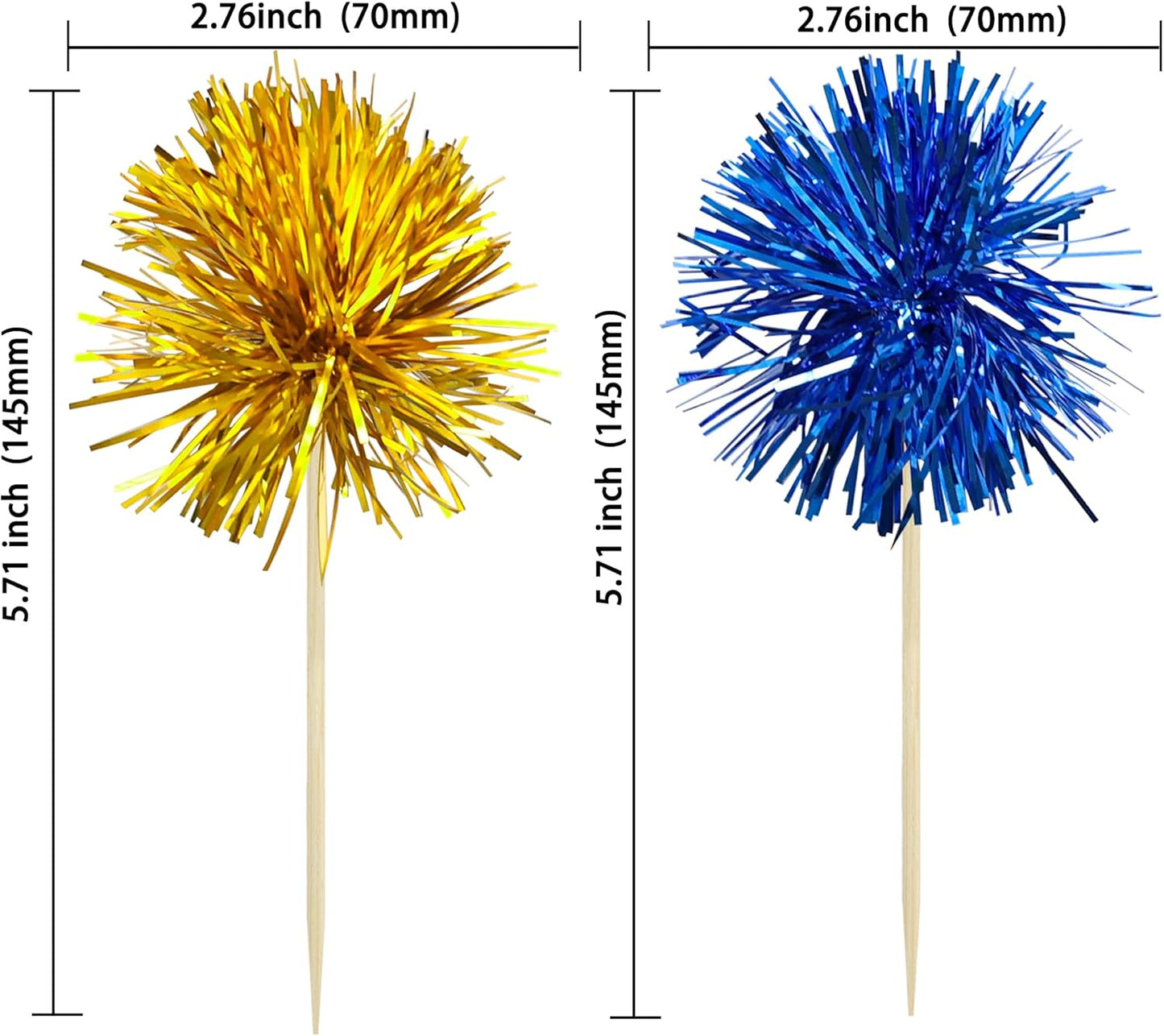 Gyufise 30Pcs Foil Firework Cupcake Toppers Sparkle Tinsel Cake Toppers Tinsel Drink Cake Decoration Cocktail Picks for Birthday Wedding Graduation Party Supplies Gold Dark Blue