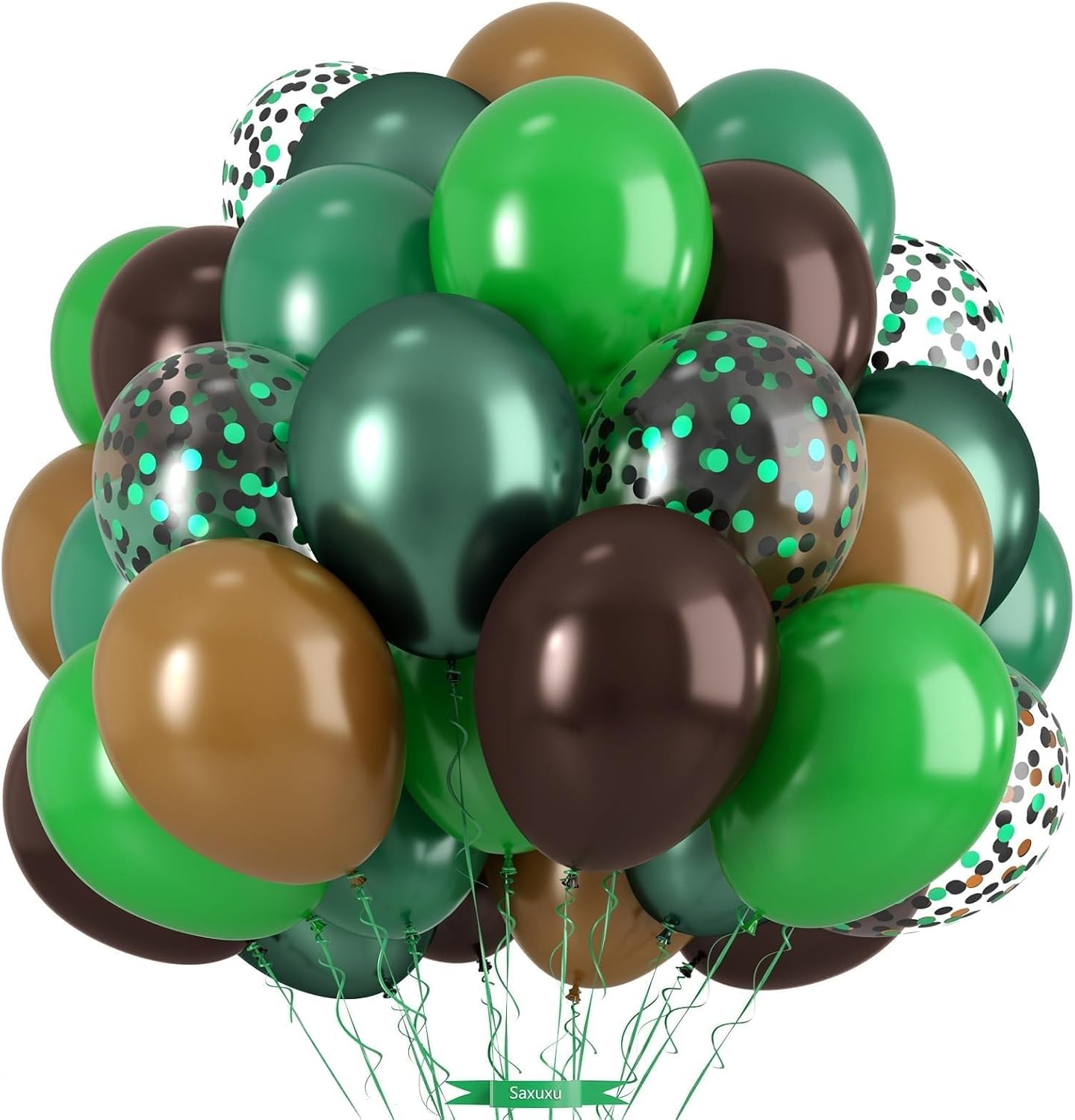 Brown and Green Balloons, 12 Inch Coffee Brown Emerald Dark Metallic Green Confetti Balloons for Camping Jungle Theme Forest Adventure Birthday Baby Shower Party Decorations