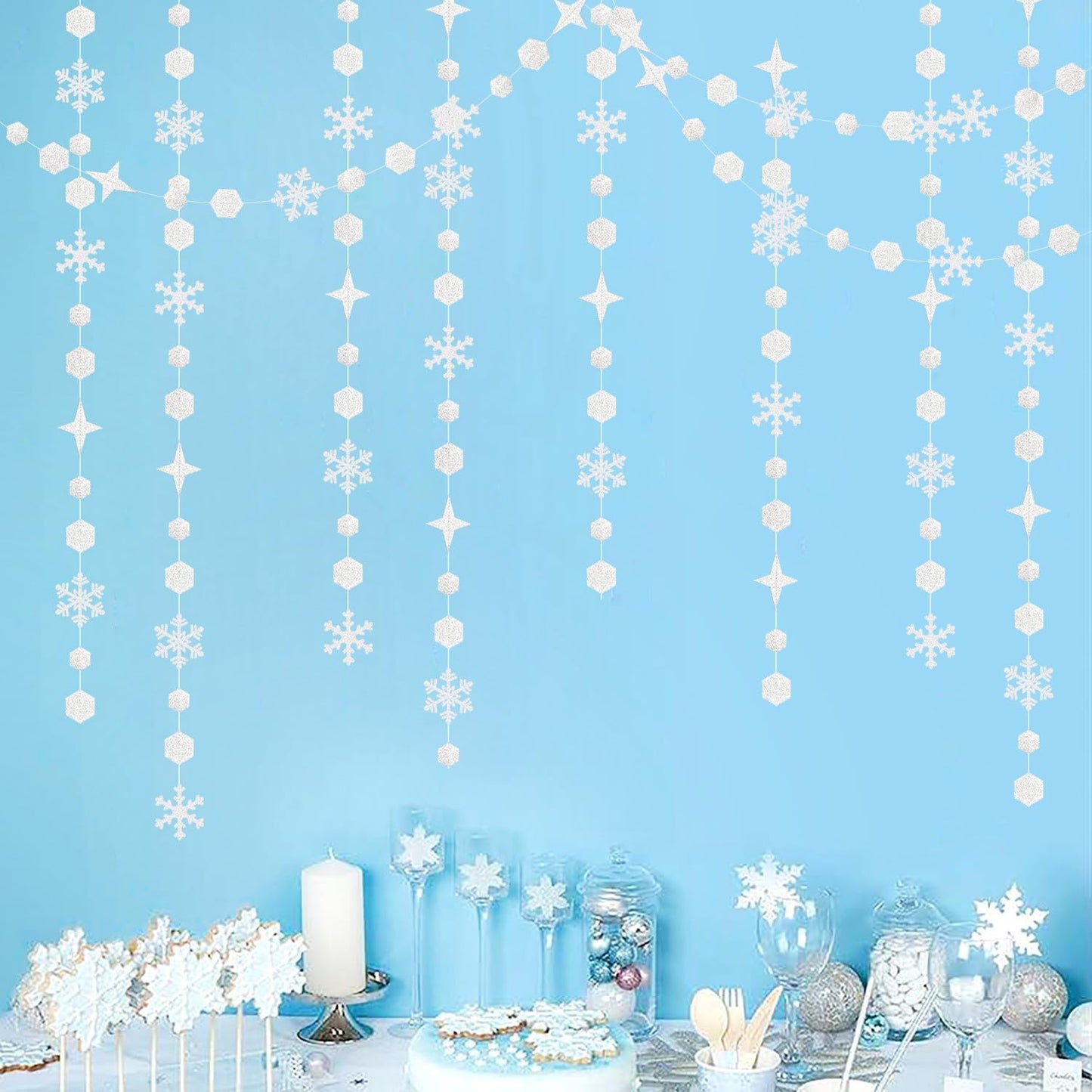 Snowflake-Snow White-Silver Christmas Party-Decorations Streamers - 52Ft White Winter Wonderland Frozen Hanging Paper Garland Banner,Birthday Wedding Baby Shower New Year Supplies Decor Hugtmr
