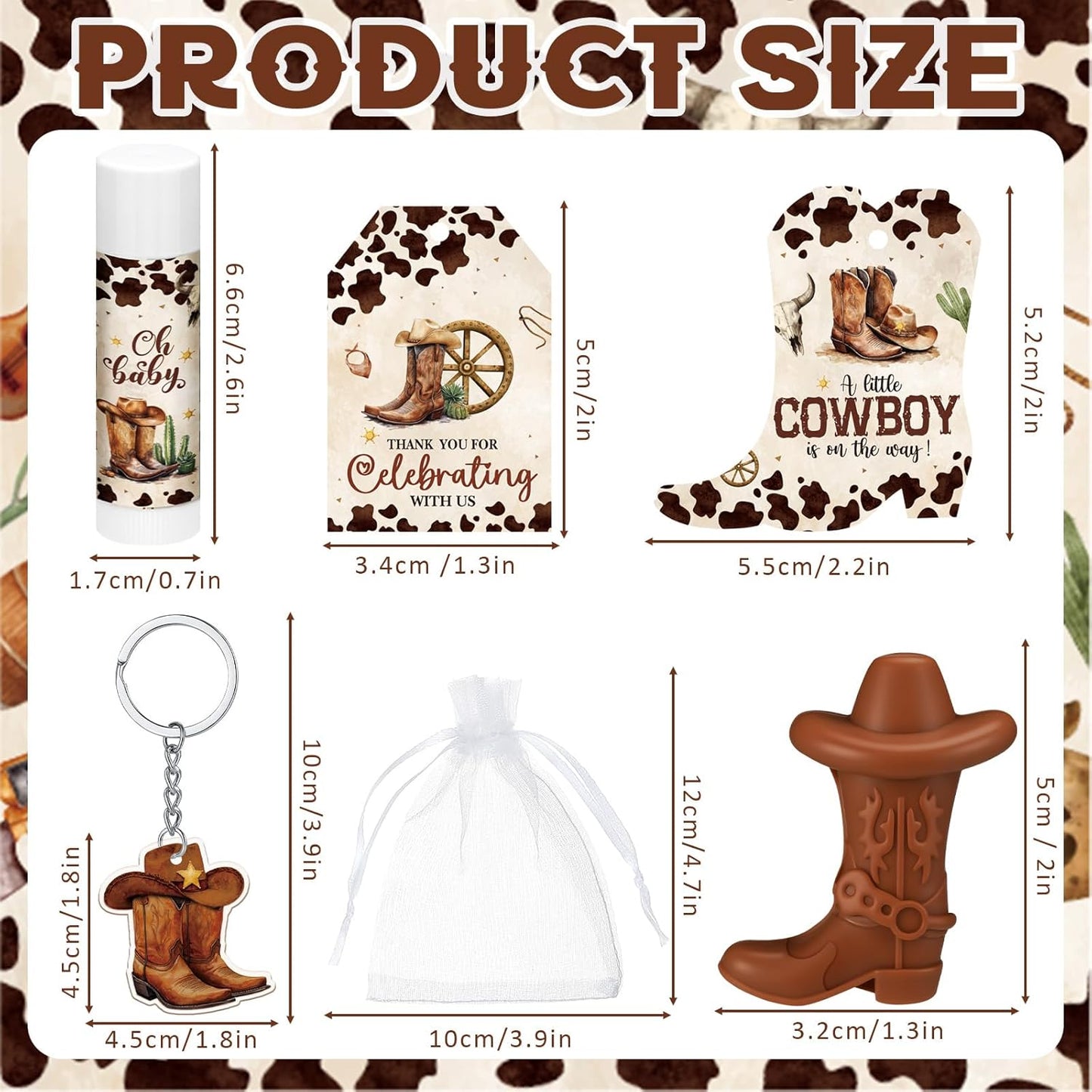 288 Baby Shower Favors Baby Shower Gifts Bulk Lip Balms Soaps Keychains Organza Bags Guest Appreciation Gift with Thank You Tags and Cards for Boys Girls Guest Gift (Brown,Cowboy)