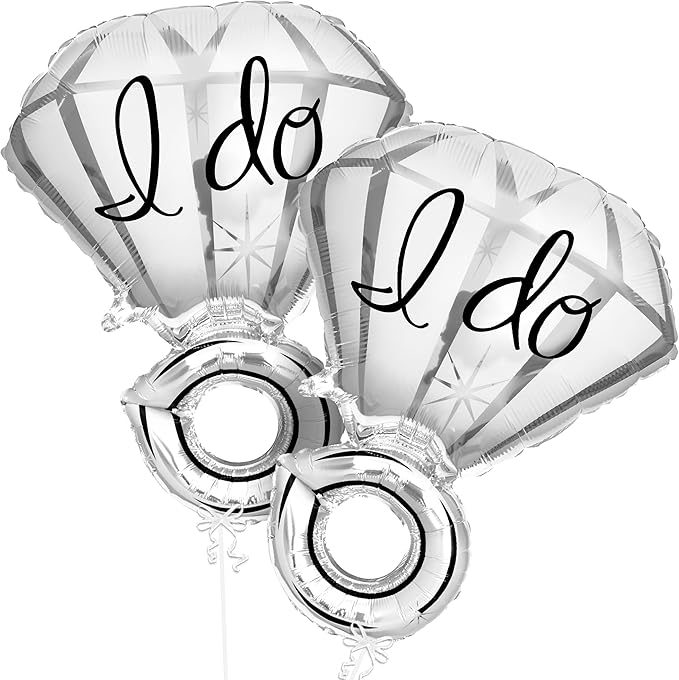 KatchOn, Silver 2-Piece Diamond Ring Balloon - 25 Inch, Engagement, Wedding, Bridal Shower & Bachelorette Decorations