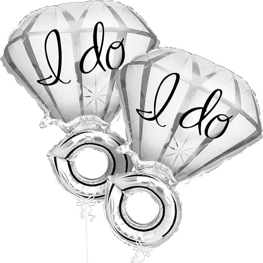 KatchOn, Silver 2-Piece Diamond Ring Balloon - 25 Inch, Engagement, Wedding, Bridal Shower & Bachelorette Decorations