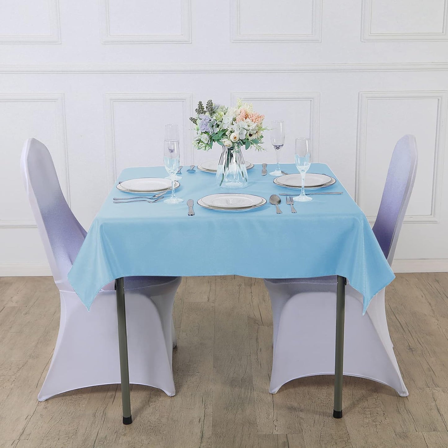 Cupuamon Square Tablecloth 52x52 inch Washable Polyester Fabric Table Cloth for Wedding Party Dining Banquet Decoration（52x52,Blue Mist）