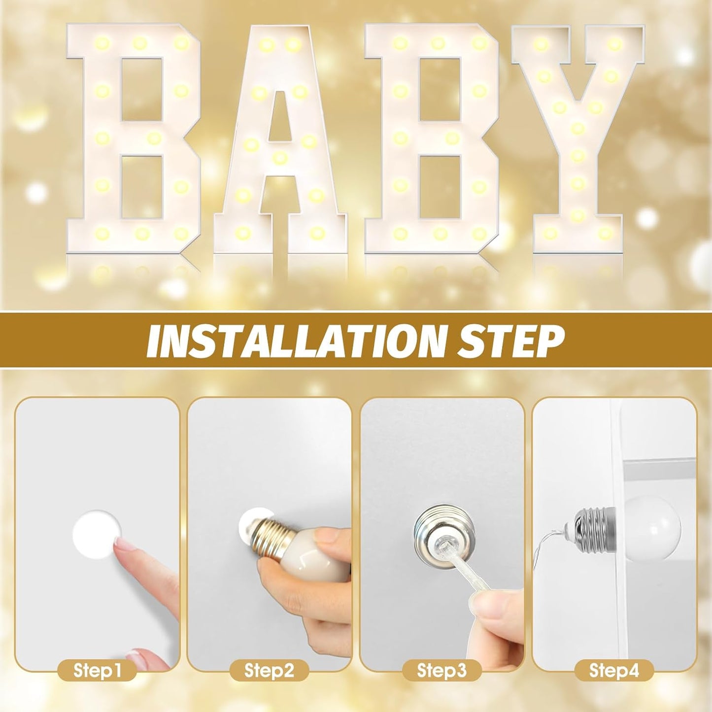 Ledido 4FT Marquee Light Up Letters Large Light Up Letters for Party Decoration, Marquee Letter for Birthday Graduation Baby Shower Wedding, Pre-cut Foam Board Assembly Required Letter P