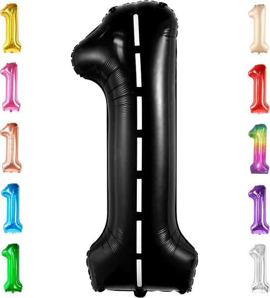 KatchOn, Giant, Checkered 1 Balloon - 40 Inch | Black Number 1 Road Balloon | Fast One Birthday Decorations for Boys | One Happy Dude Balloons, 1 Happy Dude Birthday Decorations | Race Car 1 Balloon