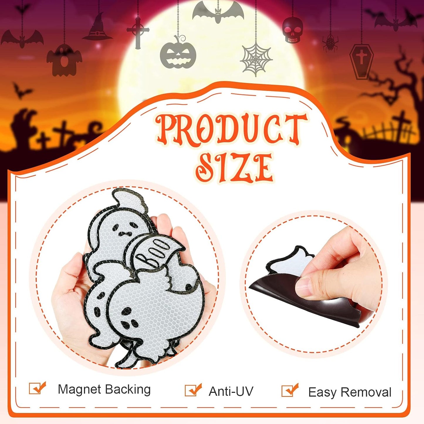 Chinco 18 Pcs Halloween Ghost Car Magnets Reflective Ghost Boo Refrigerator Automotive Magnet Stickers Cute Holiday Fridge Garage Door Decorations Holiday Waterproof Magnetic Decals