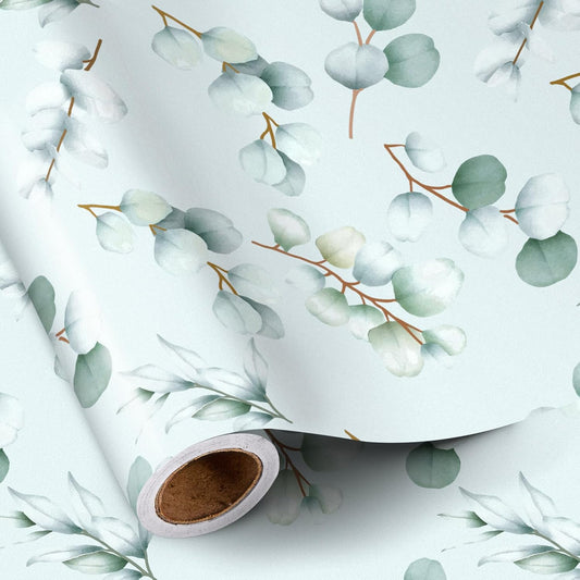 RUSPEPA Eucalyptus Leaves Wrapping Paper Roll for Women Girls, Light Green Leaf Design Gift Wrap, Greenery Wrapping Paper Perfect for Wedding, Birthday, Spring, Bridal Shower, 17 Inch x 16.4 Feet
