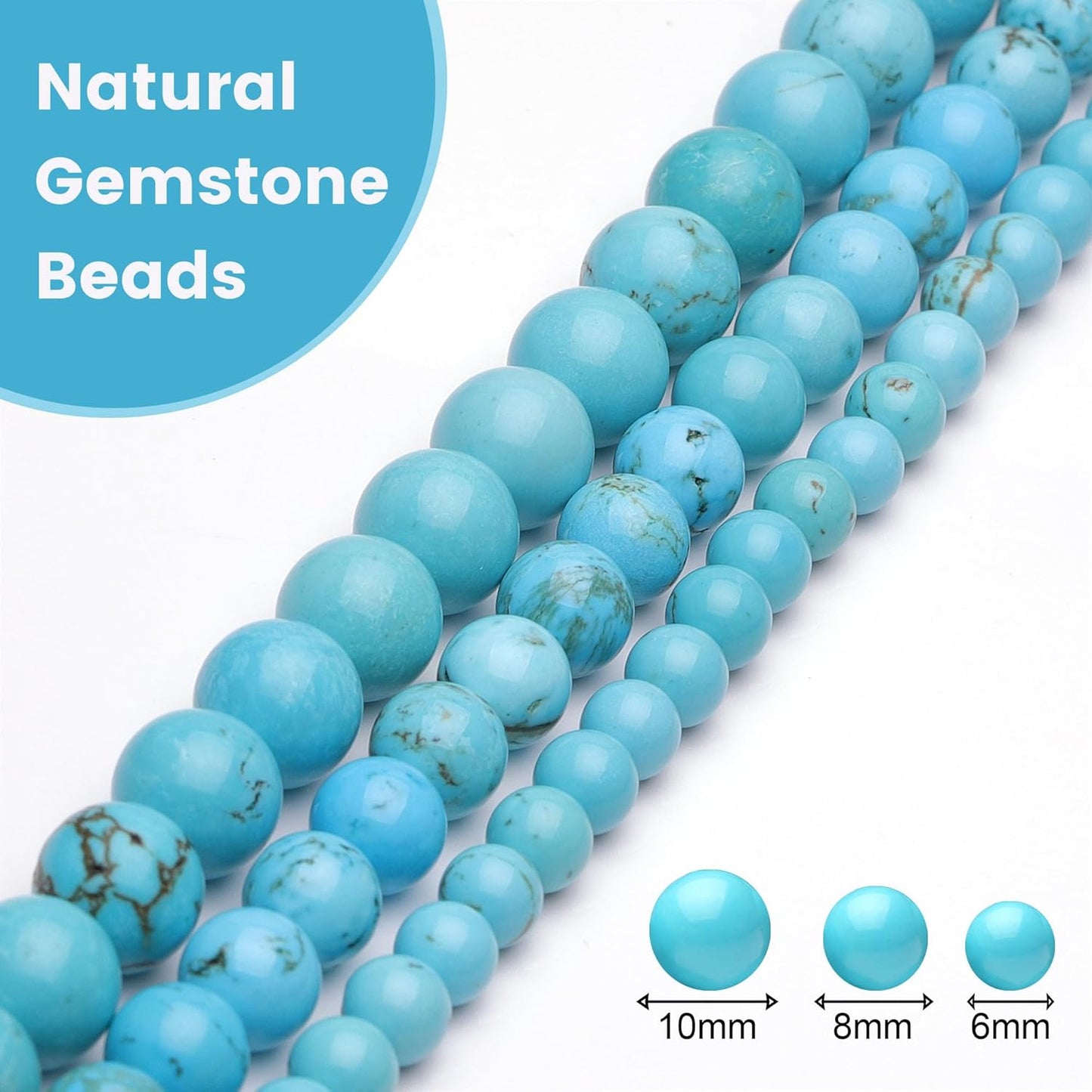 8mm Natural Stone Beads for Jewelry Making,Blue Turquoise Polished Smooth Round Gemstone Beads for Bracelet Necklace 16 Inch