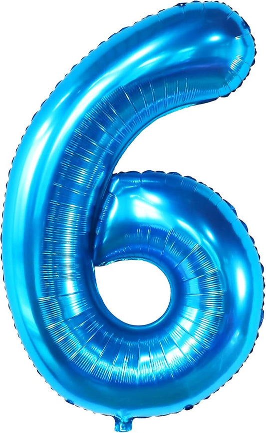 KatchOn, Giant Blue Number 6 Balloon - 40 Inch | 6th Birthday Decorations for Girls and Boys | 6 Balloon Number for 6th Anniversary Decorations | Under The Sea Birthday Decor