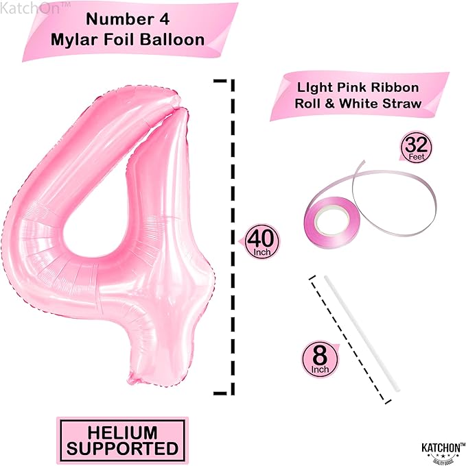 KatchOn, Pink Giant Light Number 4 Balloon - 40 Inch, 4th Birthday Decorations Girl