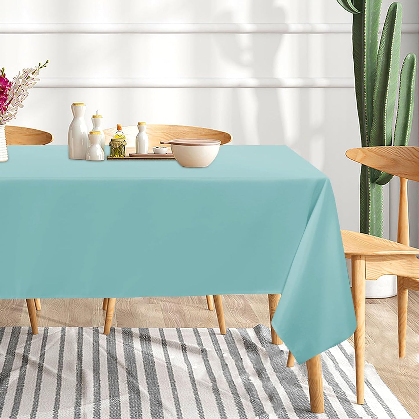 sancua 6 Pack Turquoise Tablecloth 60 x 102 Inch, Rectangle Table Cloth for 6 Feet Tables - Stain and Wrinkle Resistant Washable Polyester Table Cover for Dining Tables, Buffet Parties and Camping