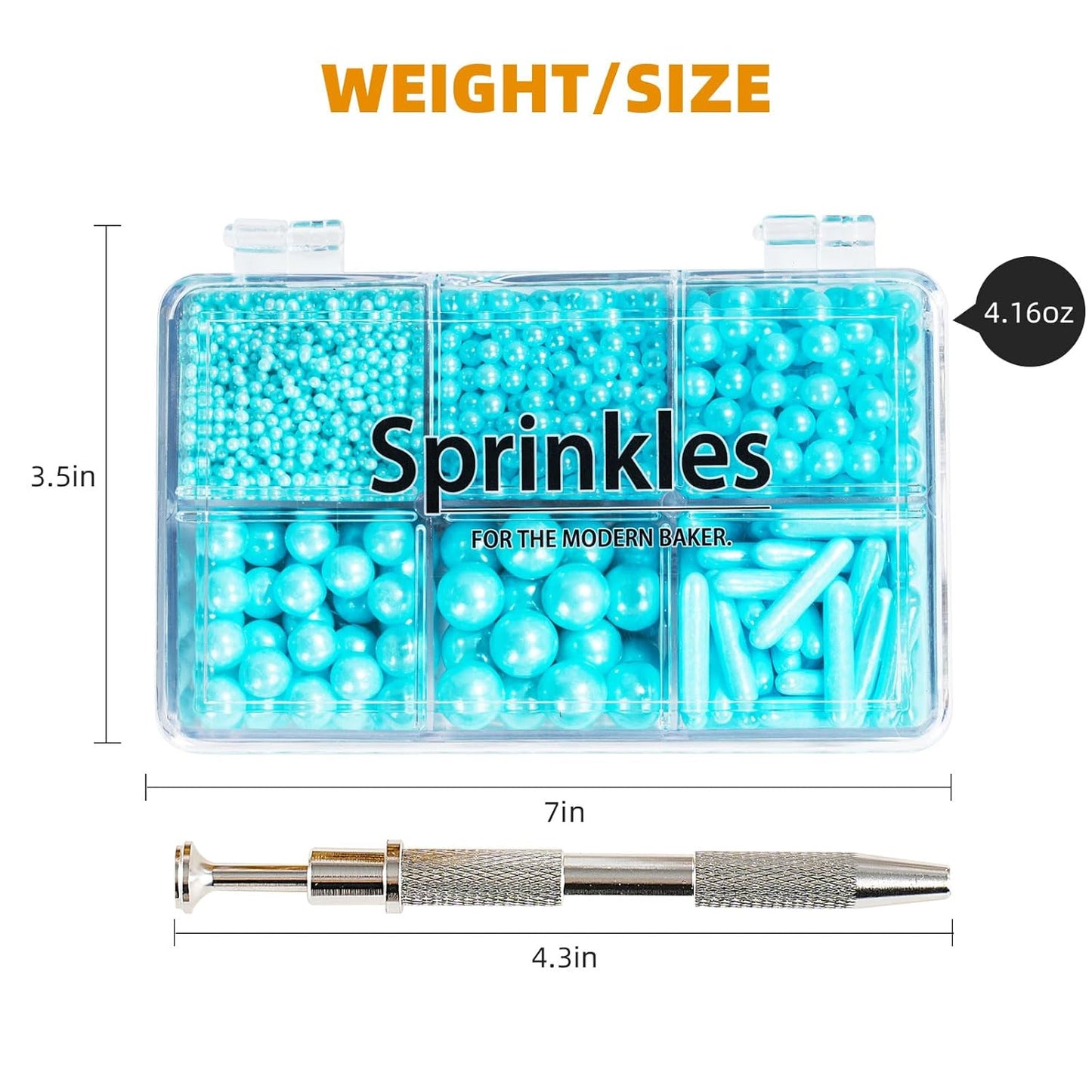 Kasvan Blue Mix Sugar Sprinkles - Edible Candy Pearls with 4-Claw Sprinkle Pen,118g/4.16 Oz, Gift Box Pack, Baking Cake Decorations, Ice Cream Toppings and Cookie Decorating (Blue)