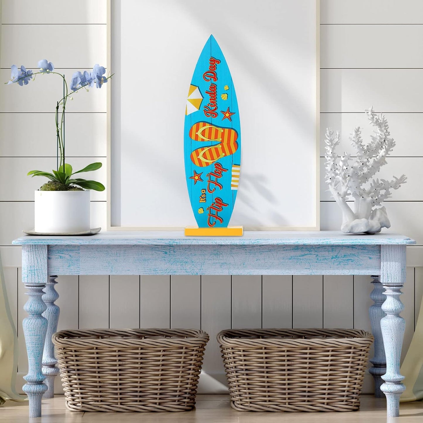 Blulu 4 Pcs Surfboard Decorations for Party Surfboard Beach Signs Welcome to Paradise Sign Tropical Bar Table Centerpieces Endless Summer Wood Decor Flip Flop Letters for Home Decor(Tropical Style)