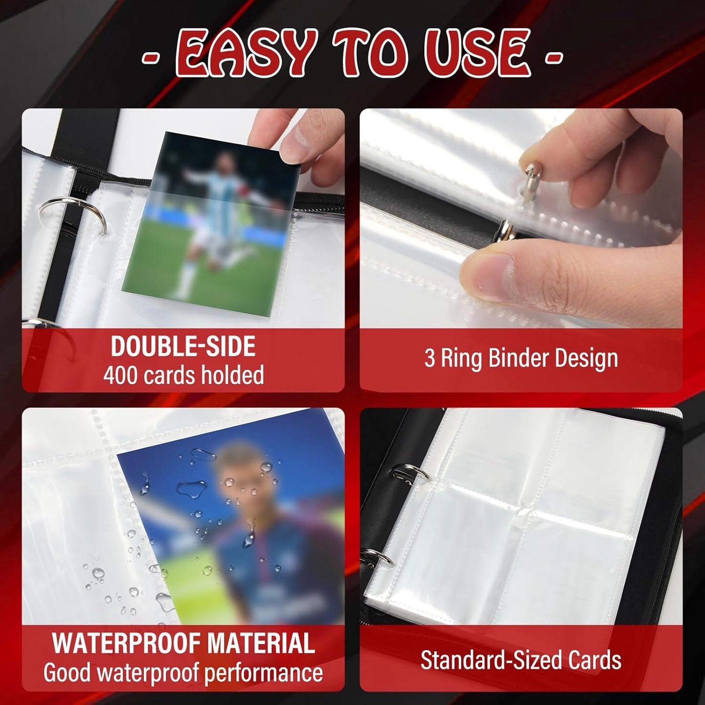 Madrigal Trading Card Binder 4 Pocket,400 Pockets Card Holder with 50 Removable Sleeves,Trading Card Albums for Game Cards,Premium Card Book, Game Cards & Sports Cards Red/White