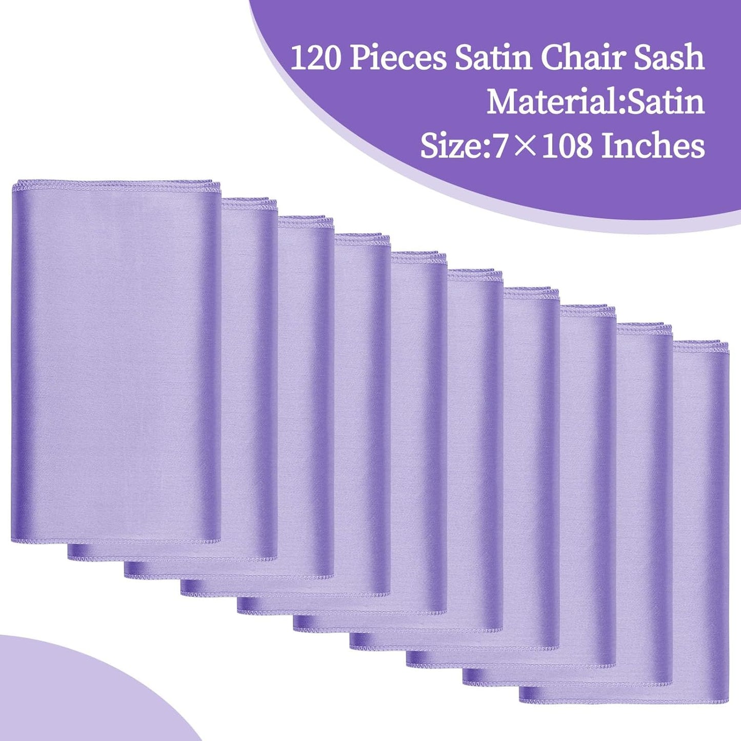 fani 120 PCS Lavender Purple Satin Chair Sashes Bows Universal Chair Cover for Wedding Reception Restaurant Event Decoration Banquet,Party,Hotel Event Decorations (7 x 108 inch)