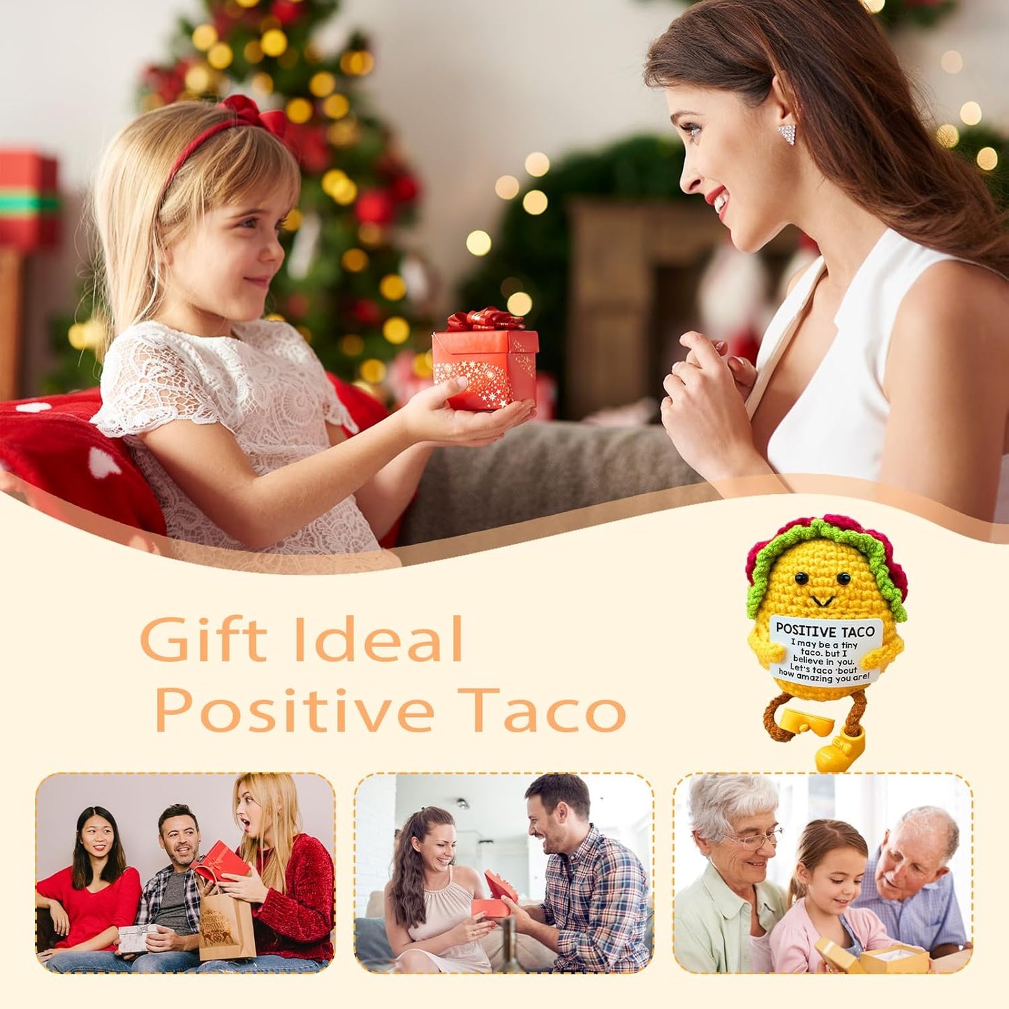 Crochet Emotional Support Taco-Handmade Mental Health Gifts for Friends,Family-Uplifting Gifts for Grandpa,Grandma Mom,Dad,Teens