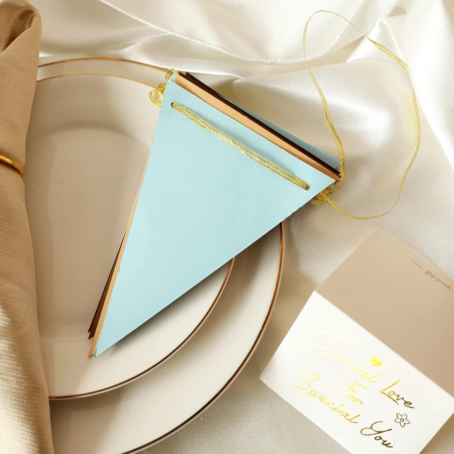 Fonder Mols Paper Pennant Banner Triangle Flags Bunting Garland for Bear themed Boy Baby Shower Birthday Nursery Wall Backdrop Decorations (10 feet, Coffee Blue, Large)