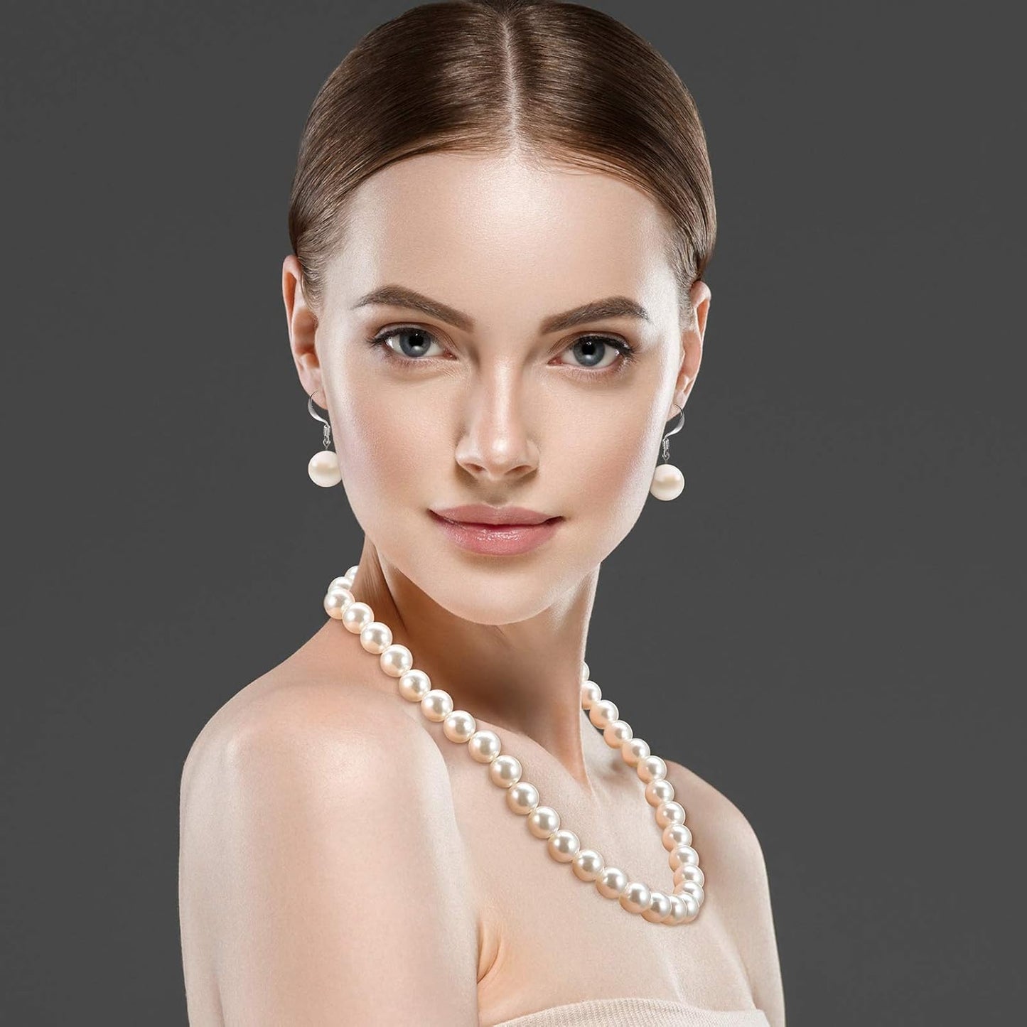 4 Pcs 1920s Faux Pearl Costume Jewelry Set for Women Halloween Simulated Necklace Bracelet Earrings for Wedding