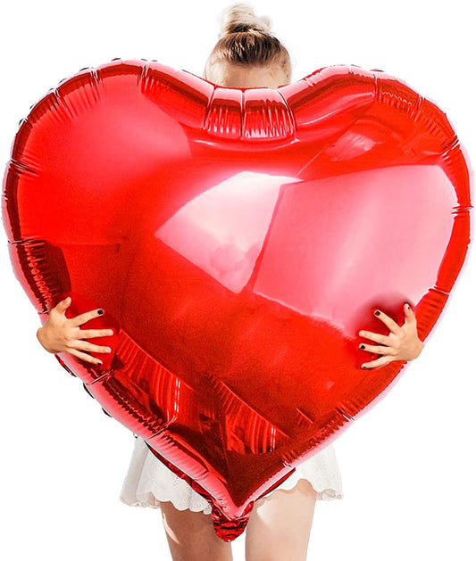 [4 Pcs] 32" Big Red Heart Foil Balloons, Big Giant Jumbo Heart Shaped Mylar Aluminium Decoration for Girl Valentine's Day Surprise Birthday Wedding