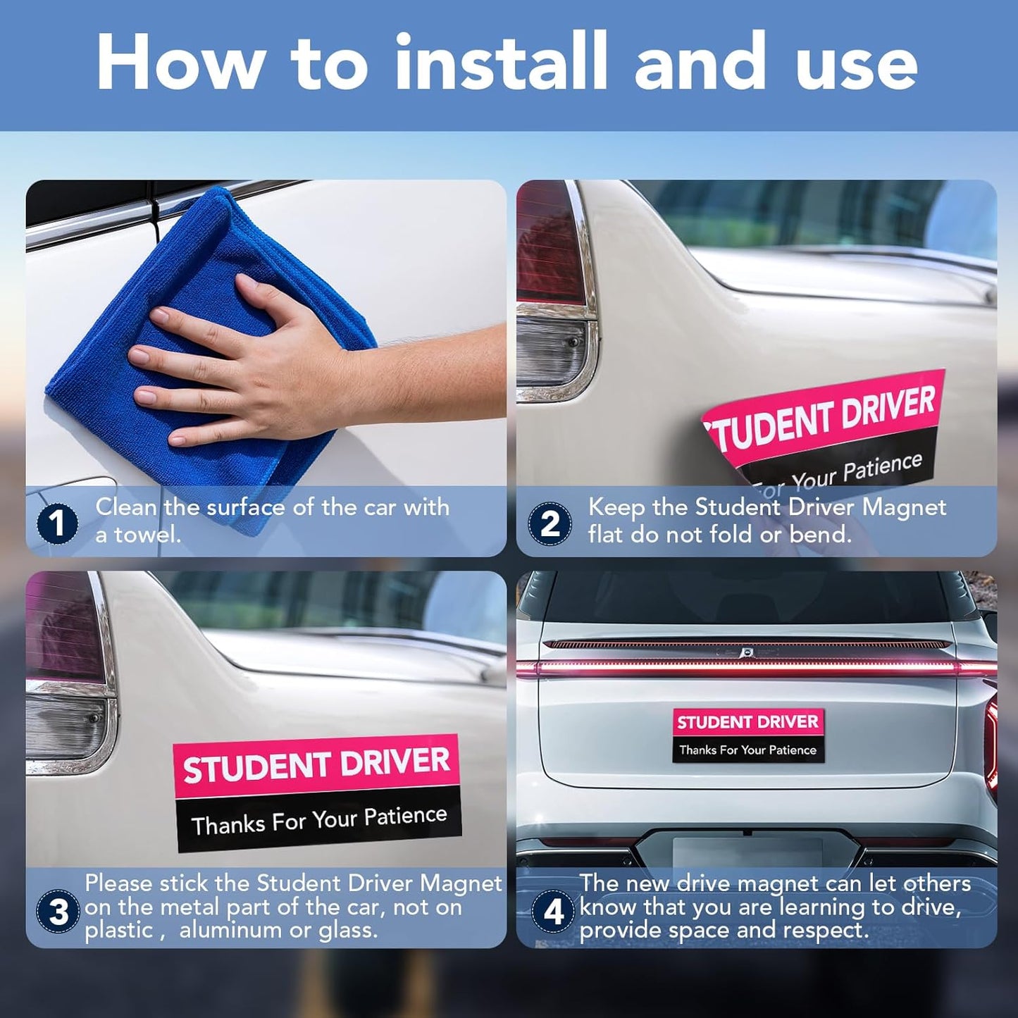 DIYMAG 6Pcs Student Driver Magnet for Car, 9" x 3.2" New Students Drivers Sign Magnetic Novice Magnetics Vehicle Safety Signs Reusable Movable