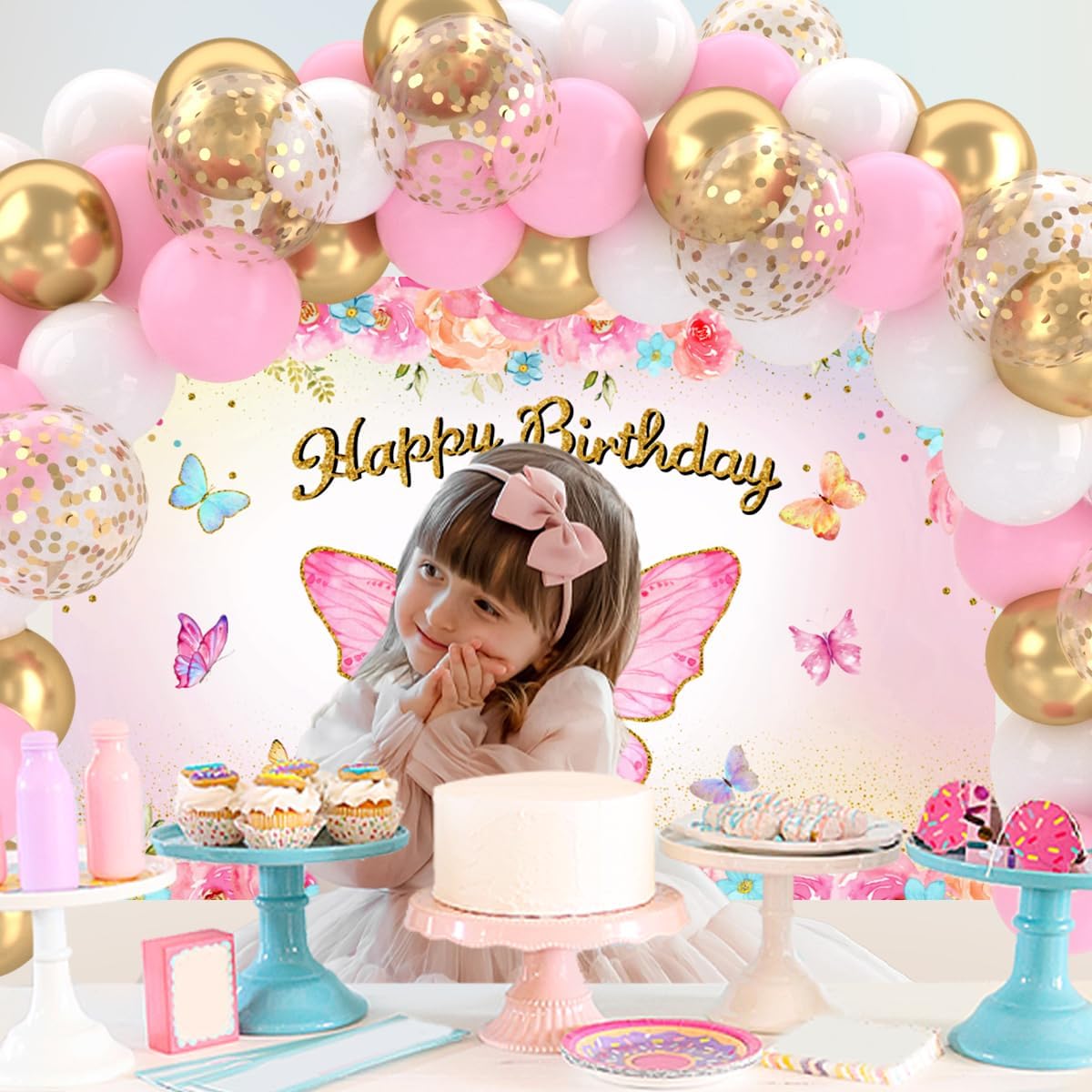 Patimate Pink Gold Confetti Balloons Set, 50 pcs 12 inch Metallic Gold Pastel Pink White Confetti Latex Balloons Kit for Birthday Baby Shower Girl Princess Party Decorations