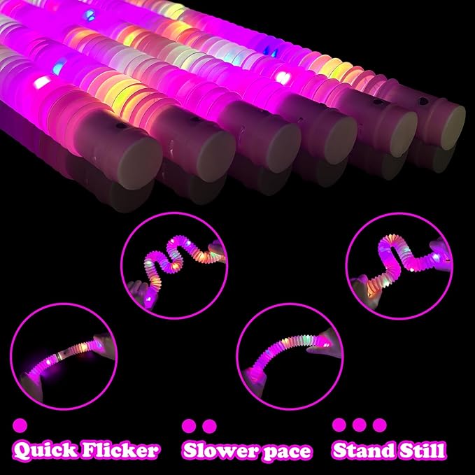 24 PCS Pink Glow Sticks Party Favors for Kids,LED Light up Pop Tubes for Toddlers, Neon Necklaces Bracelets Accessories,Glow Birthday Dance Wedding Valentines Day Mardi Gras Party Supplies Decorations