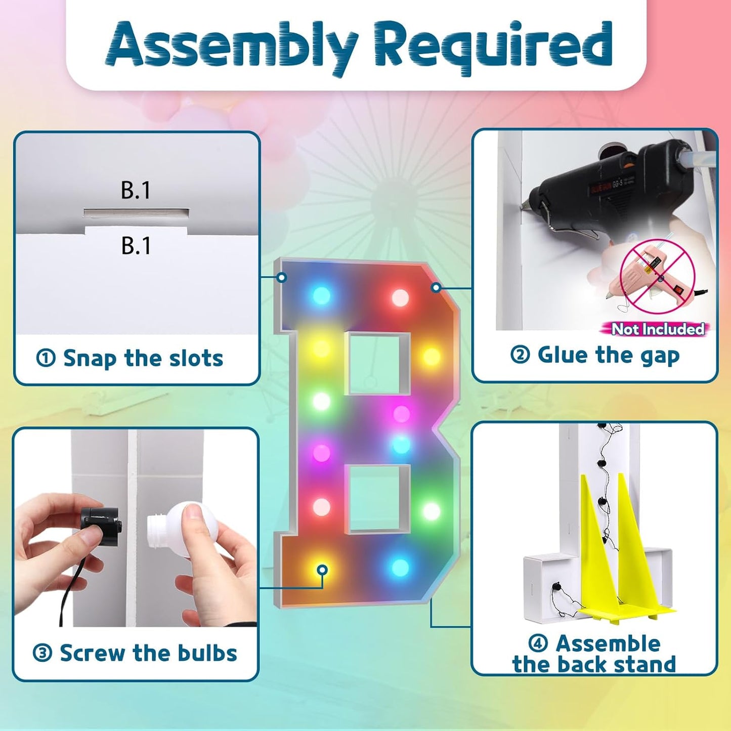 imprsv 4FT Colorful Marquee Light Up Letters B, 18 Colors Large Light up Letters Alphabet Sign with Remote, Large Marry Me Sign, Birthday Party Decorations Baby Shower Anniversary Wedding Decoration