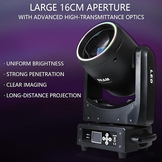 SHEHDS 300W LED Moving Head Light with 13 Gobos, 11 Colors, 8+16 Prism, Frost & Rainbow Wheel, Strobe Effect, DMX512 for Party, KTV, Bar, Stage Show