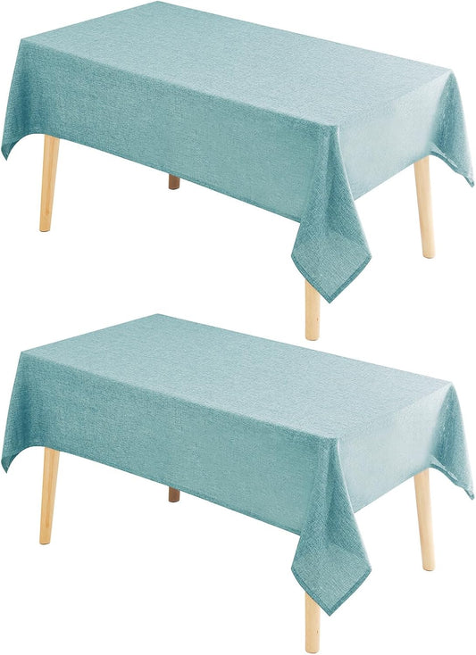Hiasan 2 Pack Faux Linen Rectangle Tablecloth - Wrinkle and Stain Resistant Washable Table Cloth for Kitchen Dining Room Holiday Table Cover for Dinner, Aqua, 70 x 120 Inch