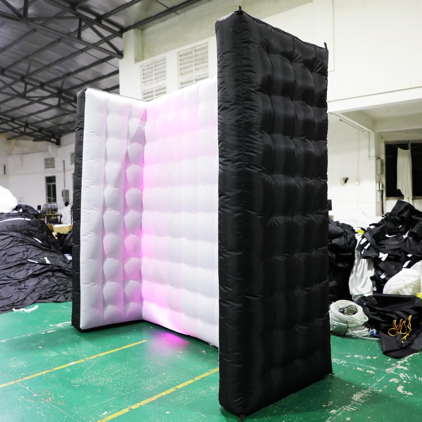 Black Inflatable Photo Booth Wall Background Straight Wall Background Party with Led Lights,Use in Advertising, Bars, Events, Trade Shows