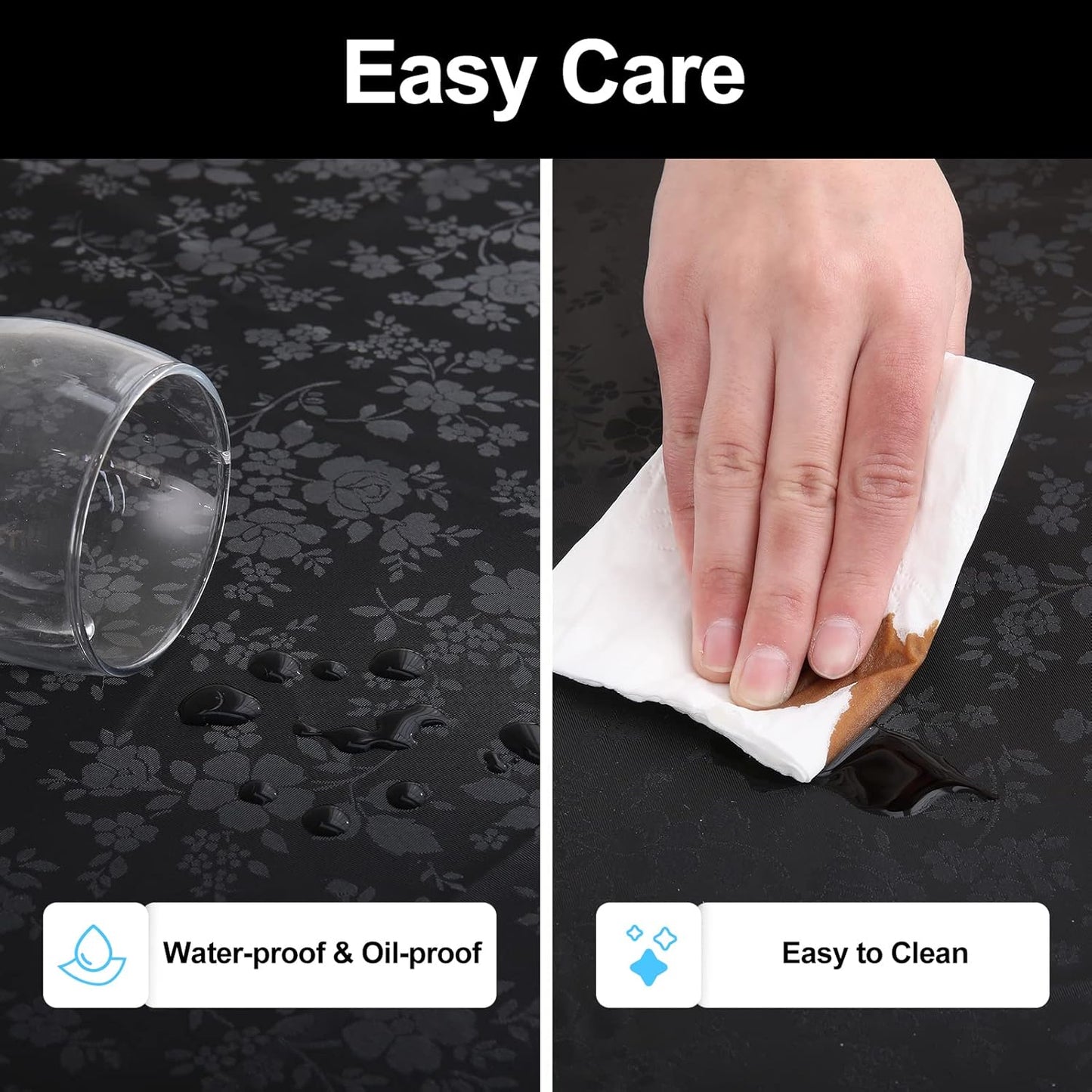 Smiry Round Table Cloth, Waterproof Heavy Duty Vinyl Tablecloths, Wipeable Washable Table Cover for Kitchen and Dining Room (Black, 60" Round)