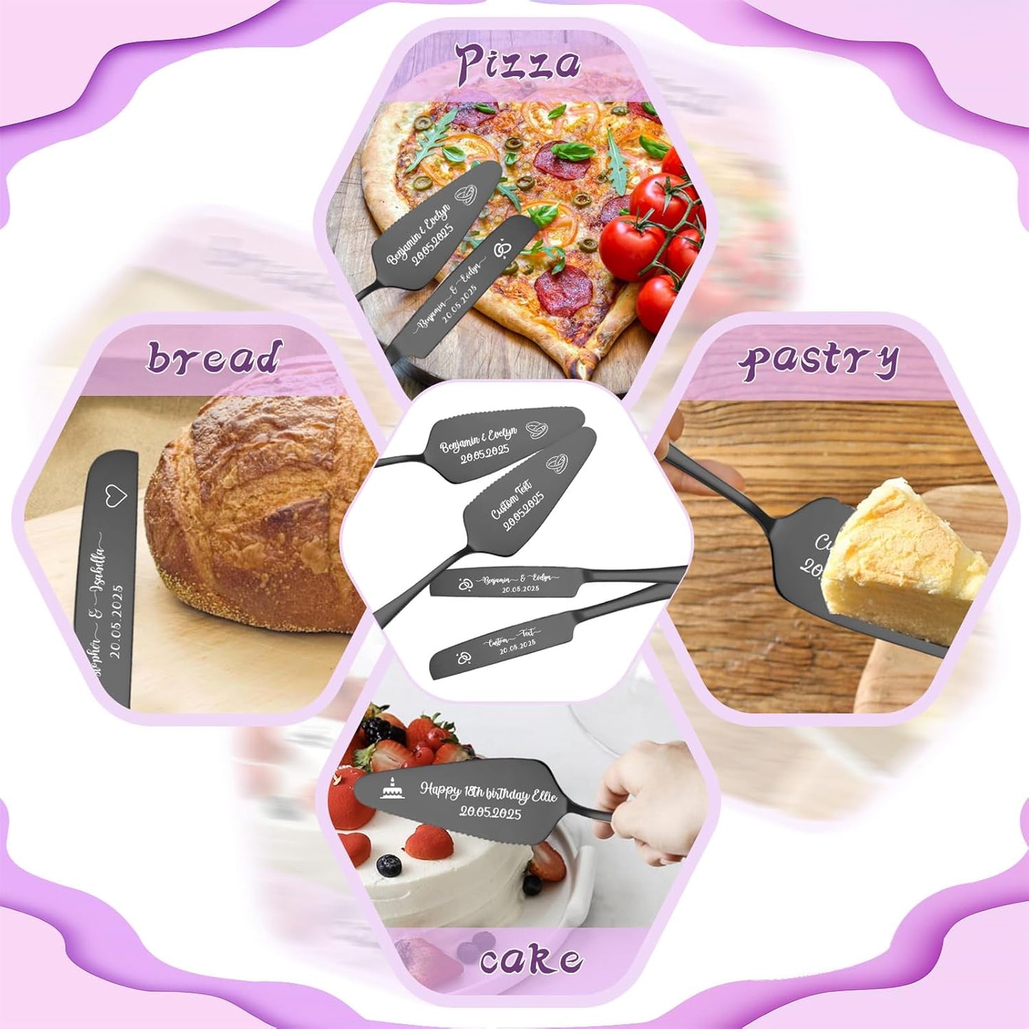 Custom Wedding Cake Knife and Server Set,Personalised Cake Serving Kit,Engraved Cake Cutting Set for Wedding,Personalized Gift for Anniversary, Valentine's Day Birthday or Christmas