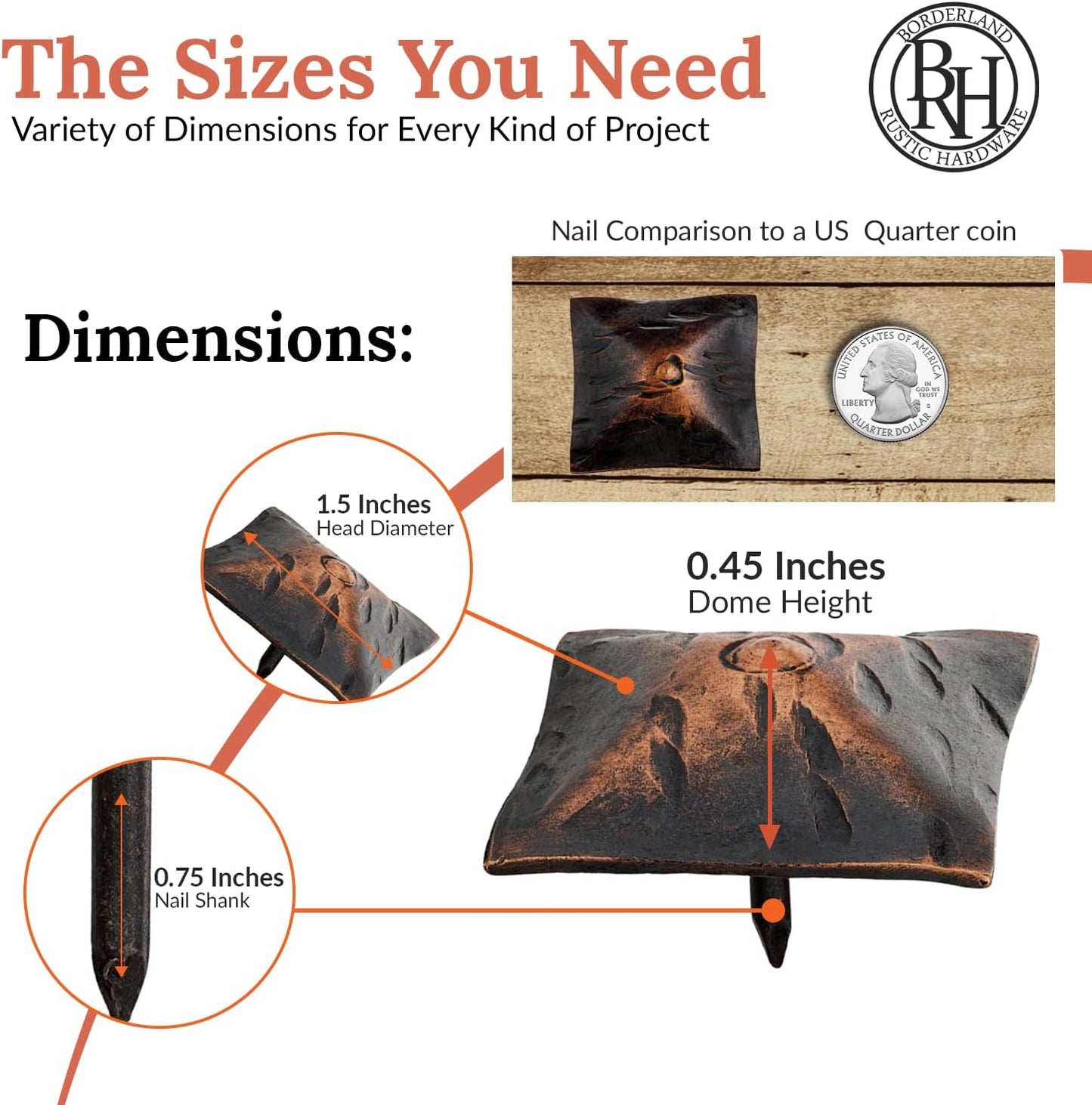 100 Pack 1.5" Square Head Iron Clavos Decorative Nails – Oil Rubbed Bronze – Handmade Rustic Square Fasteners for Farmhouse Shutters, Faux Wood, Barn Doors, and Gates – Ornamental Wood Accent