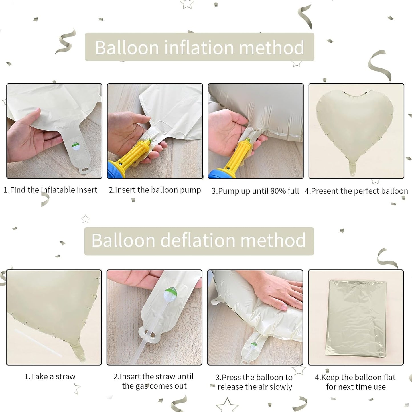 Biapian Cream Heart Balloons, 18 Inch Sand White Heart Shape Balloons Foil, 10 Pcs Beige Heart Balloons and White Foil Balloons Helium for Valentines Day Boho Birthday Wedding Baby Shower Decorations