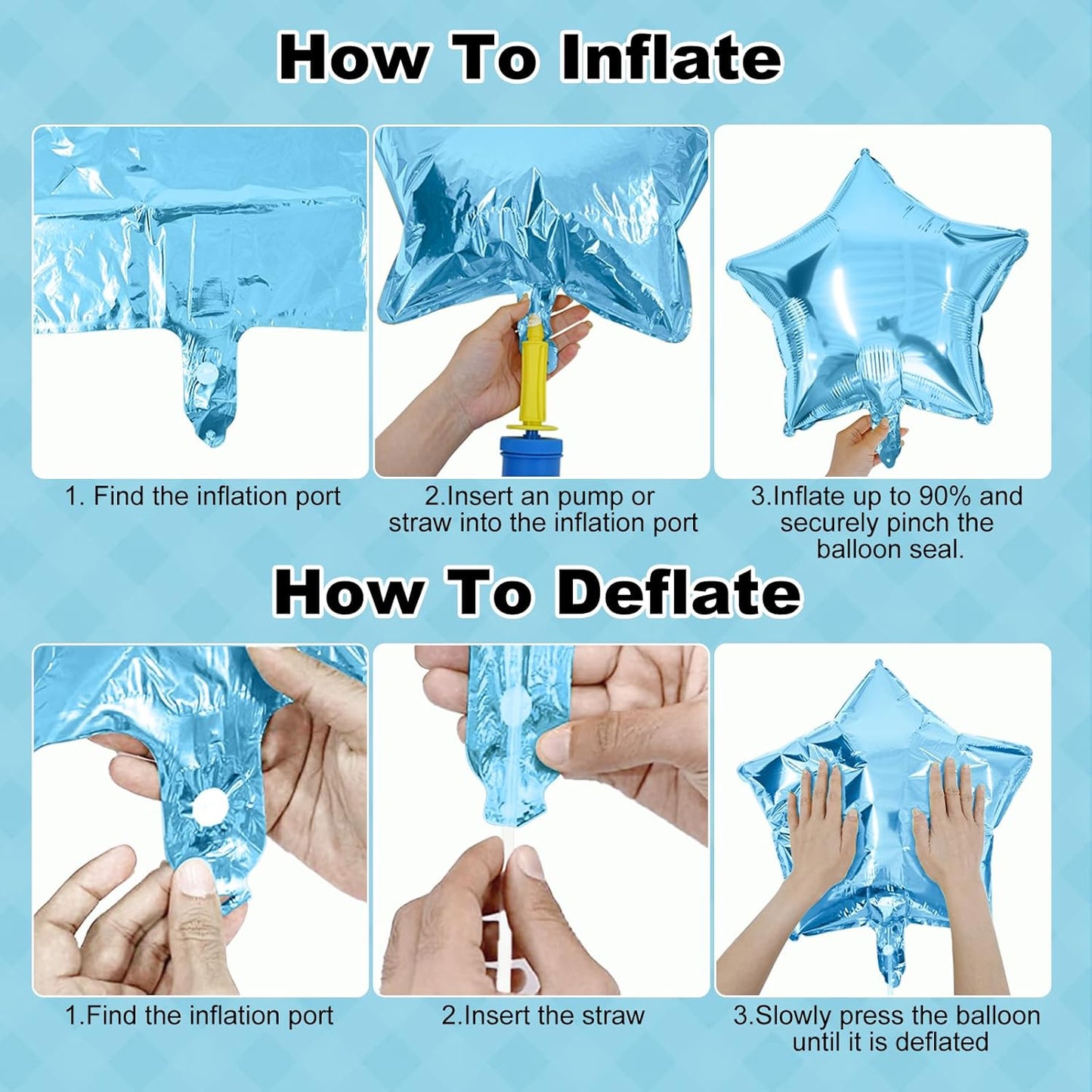 Blue and Silver Balloons Heart Star Mylar Balloons, Happy Birthday Decorations for Men Women, Metallic Light Baby Blue Silver Balloon 18 in Clear Confetti Heart Star Shape Foil Balloon as Party Decor