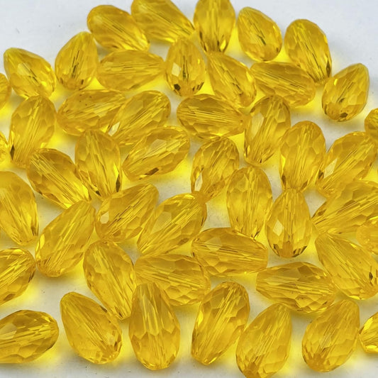 50pcs 10x15mm Teardrop Crystal Glass Beads for Jewelry Making, Faceted Vertical Hole Teardrop Glass Spacer Beads for Wind Chimes Bracelet Earring Necklace DIY Craft(Gold Yellow)