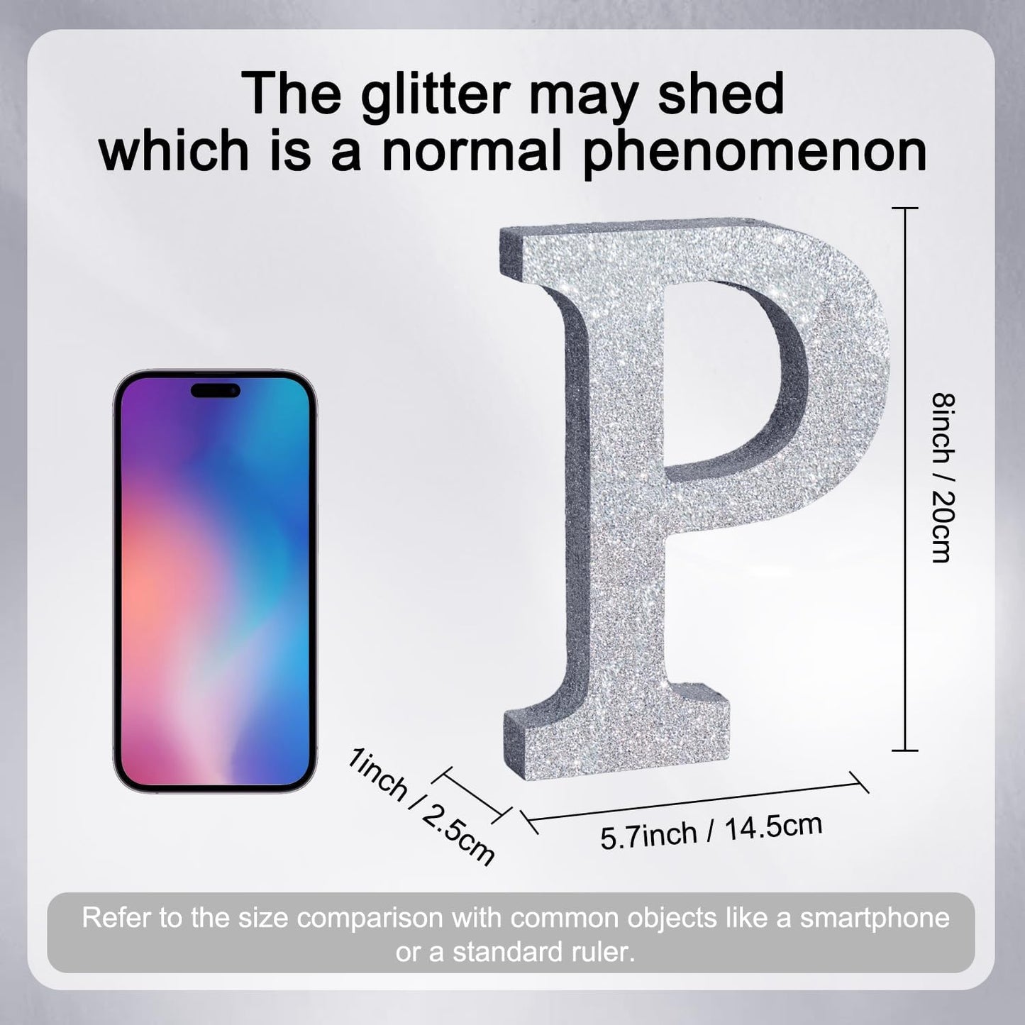 TONIFUL 8 Inch Silver Glitter Letter P Table Centerpiece A-Z Silver Birthday Party Decorations,Silver Alphabet P for Birthday,Chrismas,Graduation,Bridal Shower,Wedding,Anniversary Party Supplies