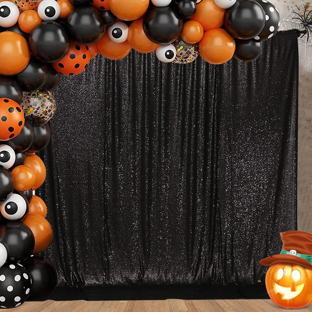 Eternal Beauty Black Sequin Backdrop, 6x6 Ft Halloween Glitter Background Curtains for Shimmer Photography Party Wedding Birthday Back Drop Decor