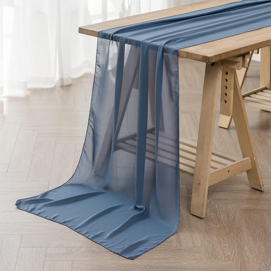 6Pack 9ft Chiffon Table Runner 14x108 Inch Sheer Romantic Table Runner for Wedding Birthday Party Bridal Shower Outdoor Decoration-Dusty Blue