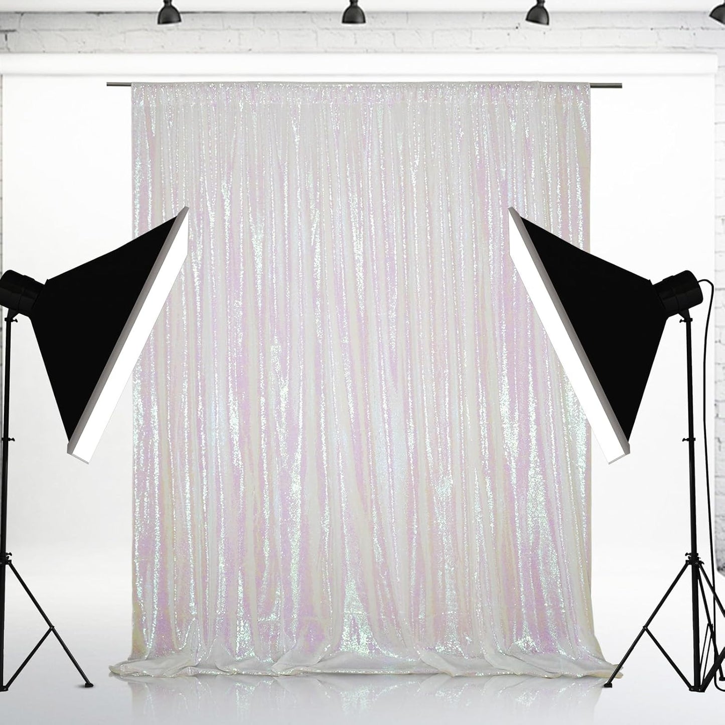 Eternal Beauty White Iridescent Sequin Backdrop, 7x7 Ft Glitter Background Curtains for Shimmer Photography Party Wedding Birthday Back Drop Decor